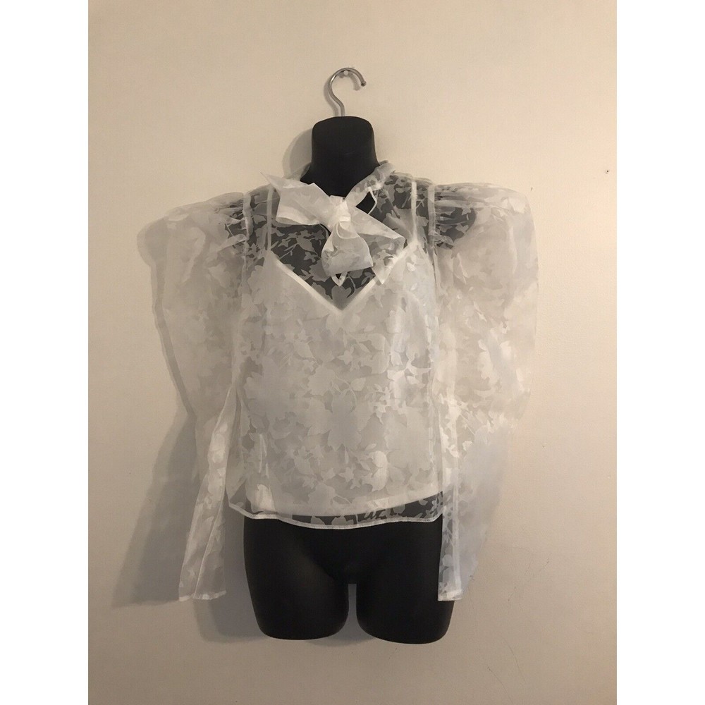 ASOS DESIGN Semi Sheer White Bow Blouse Size 0